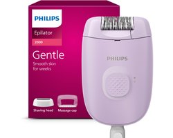 Philips Series 2000 Epilator en Scheerapparaat met massagekapje - langdurig haarvrij - Paars - Met snoer - BRE237/00