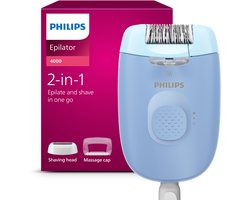 Philips Series 4000 Epilator en scheerapparaat - langdurig haarvrij - Blauw - Met snoer en LED lamp - BRE247/00