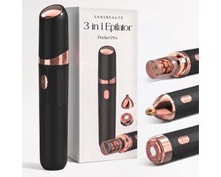Sansbeauté 3 in 1 Epilator voor Vrouwen PocketPRO met Travel Bag - Epileerapparaat Dames - Epilator - Gezichtsepilator Vrouw - Gezichtsontharing Dames - Epilator Gezicht - Epilator Dames - Gezichtsepilator dames - Oplaadbaar - Zwart