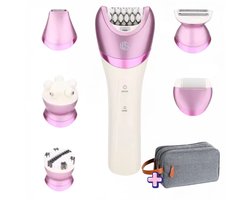 Wild & Style® Epileerapparaat Dames - 6-in-1 Epilator - Ladyshaves voor vrouwen - Scheerapparaat vrouw - Trimmer vrouw - Gezichtsreiniger - Voetvijl - IPX6 Waterbestendig - USB-C oplaadbaar - Incl. Toilettas Grijs