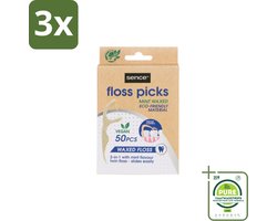 3 x Sence – Flosser – Fresh 2-in-1 Bamboo – 50 Flossers - Grootverpakking - Mondverzorging - Flosser - Tandenstoker - Tandplak - Etensresten