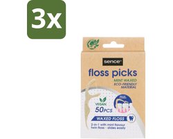 3 x Sence – Flosser – Fresh 2-in-1 Bamboo – 50 Flossers - Mondhygiëne - Flosser - Tandenstoker - Flosdraad - Tandplak