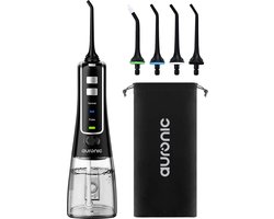 Auronic Waterflosser - Monddouche Elektrisch - 3 Standen - Draadloos en Oplaadbaar - 300 ml - 4 Opzetstukjes - Zwart