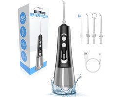BELLAVITA ® Waterflosser - Draadloos - Tandsteen Verwijderaar - 9 Standen - 300ml - 4 Opzetstukken - Monddouche - Flosapparaat - Flosapparaten - Zwart - Gebit - Tanden - Sinterklaas - Black Friday - Kerst - Kerstmis