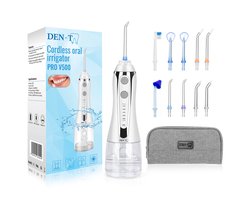 DEN-T® Waterflosser PRO V500 - 10 opzetstukken - 300ML - 5 standen - Monddouche - Flosapparaat - Mondverzorging - Wit -