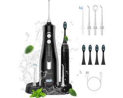 Dentect Waterflosser & Elektrische Tandenborstel – Monddouche & Sonische Tandenborstel - Tandsteen Verwijderaar - Neusdouche - 5 Poetsstanden – 4 Flosopzetstukken – 300ml Reservoir – Tandplak Verwijderen – Mond & Tandvlees Verzorgingsset