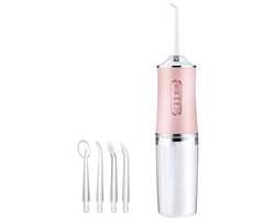 Draadloze monddouche met tongschraper, draagbare elektrische monddouche, watertank van 300 ml, oplaadbare mondreiniger, Geschikt voor mondverzorging, thuis of op reis, roze.
