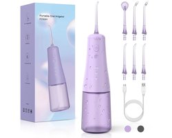 Draadloze Waterflosser – Oplaadbare Monddouche voor Tanden en Tandvlees met 6 Straaltips, IPX7 Waterdicht, 6 Modi, Ideaal voor Reizen en Thuisgebruik - PAARS