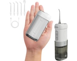 Draagbare waterflosser - 4 standen, 5 opzetstukken, 200 ml waterreservoir, IPX7 waterdichtheid, oplaadbare draadloze waterflosser, geschikt voor thuis en op reis - Wit