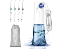 Draagbare Waterflosser - Verwijdert Plaque en Verzorgt Implantaten en Beugels met 8 Mondstukken en 6 Drukniveaus | Mondspoeler met 250 ml Capaciteit
