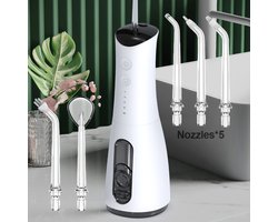 Flossy 5 in 1 Draadloos Waterflosser – Oplaadbare Monddouche – Tandsteen verwijderaar - Gebitsreiniging - Voor al jouw mondverzorgingsbehoeften ( Slechte Tanden, Beschadigd Tandvlees, Orthodontische Tand, Tandplak, Tand Beder) Met 5 Mondstukken