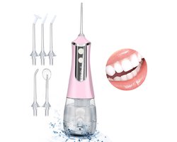 Gigicial Elektrische monddouche - Draadloze waterflosser - Diepe reiniging & 350 ml afneembare watertank - 5 sproeikoppen - Roze
