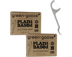 green-goose® Bio-Based Flossers - 100 Stuks - Gemaakt van Plantaardig Materiaal - Bioplastic Flosdraad voor Kinderen - Plantbased, Duurzaam, Ecologisch, Biologisch Afbreekbaar
