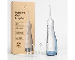 HG Aesthetics Waterflosser - JetFloss - Flosapparaat - Monddouche - Draadloos – USB-C Oplaadbaar – 300 ml Waterreservoir – IPX7 Waterdicht – 5 Drukstanden & 5 Opzetstukken – Geschikt voor Gevoelig Tandvlees & Beugels