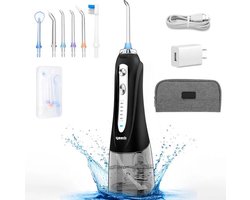 Igoods Waterflosser - Draadloze Tandenflosser - Elektrische Waterflosser - Monddouche - Flosapparaat - IPX7 Waterdicht - Draadloos - Inclusief 6 opzetstukken en Etui - Zwart