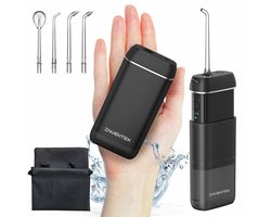 Inventex Waterflosser - Monddouche - Flosapparaten - Mini - Draadloos en Oplaadbaar - 4 Mondstukken - Zwart - 5.3 inch