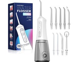 Irrigator Dental - Draadloze Monddouche - Elektrische Tandenreiniger - Draagbare Waterflosser - 5 Standen En 9 Mondstukken - Oplaadbaar - IPX7 Waterdicht - Testwinnaar Voor Reiniging Op Reis - (Wit)