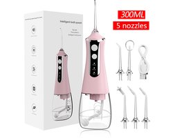 Kraftverdia - Waterflosser - Elektrische mondflosser van 300 ml - Monddouche - Flos - Flosser - Waterflosser draadloos - Tanden & Beugels reinigen - Geschikt voor op reis en thuisgebruik - Roze