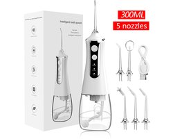 Kraftverdia - Waterflosser - Elektrische mondflosser van 300 ml - Monddouche - Flos - Flosser - Waterflosser draadloos - Tanden & Beugels reinigen - Geschikt voor op reis en thuisgebruik - Wit