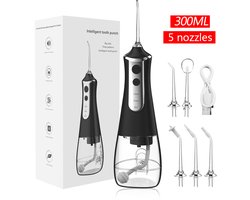 Kraftverdia - Waterflosser - Elektrische mondflosser van 300 ml - Monddouche - Flos - Flosser - Waterflosser draadloos - Tanden & Beugels reinigen - Geschikt voor op reis en thuisgebruik - Zwart