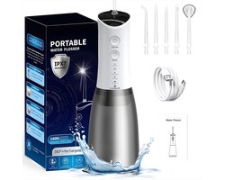 LAANAR® Waterflosser - Draadloze Monddouche - 4 Standen - IPX7 Waterproof - USB-C Waterflosser Draadloos & Oplaadbaar - 5 Opzetstukken - Elektrisch Flosapparaat - Wit