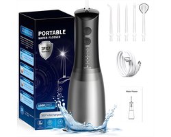 LAANAR® Waterflosser - Draadloze Monddouche - 4 Standen - IPX7 Waterproof - USB-C Waterflosser Draadloos & Oplaadbaar - 5 Opzetstukken - Elektrisch Flosapparaat - Zwart