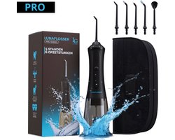 LunaGood® Waterflosser - 5 Standen - 6 Opzetstukken - Incl. Reisetui - Zwart