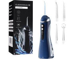 Luvonic® CleanWave Waterflosser - Monddouche - Elektrisch Flosapparaat - Draadloos en Oplaadbaar - Waterdicht - 5 Opzetstukken - 3 Standen - Tongreiniger - Blauw