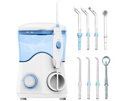 MELVRA Elektrische Monddouche - Waterflosser - 600 ml Reservoir - 10 Instelbare Drukstanden - Professionele Gebitsreiniging - Inclusief 8 Opzetstukken - Wit