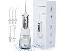 Monddouche, professionele elektrische draadloze monddouche, monddouche, tandenreiniger, waterflosser, monddouche, 3 standen, IPX7 waterdicht, met 5 sproeikoppen, USB-oplaadkabel, 350 ml wit