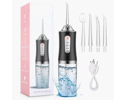 Monddouche - Waterflosser - Flosapparaat - Draadloos - Incl. 4 opzetstukjes - - 3 Modus - Tandenflosser - Draadloos en USB Oplaadbaar - Tongreiniger - Kleur: ZWART