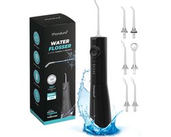 Mondura® Black series - Waterflosser Draadloos - Monddouche - Elektrische Water Flosser - Flosapparaat – 6 opzetstukken - 300 ml – 5 standen - Zwart