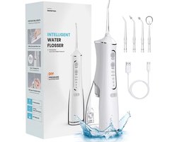 Nieuwe elektrische tandflosser, draagbare oplaadbare tandflosser, 300 ml oplaadbare reisreiniger, IPX7 waterdichte elektrische tandflosser, 4 snelheidsstanden, flosdraadreiniger (parelwit)