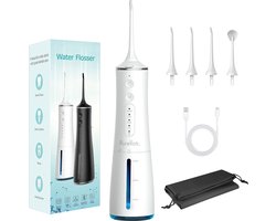 PureVolt Waterflosser - Tandenflosser - Monddouche - Wit - 4 Standen - 300ml Water Reservoir - 4 Opzetstukjes - Waterflosser Draadloos - Flosapparaat - Tongschraper - Mondverzorging - Tongreiniger