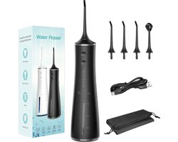 PureVolt Waterflosser - Tandenflosser - Monddouche - Zwart - 4 Standen - 300ml Water Reservoir - 4 Opzetstukjes - Waterflosser Draadloos - Flosapparaat - Tongschraper - Mondverzorging - Tongreiniger