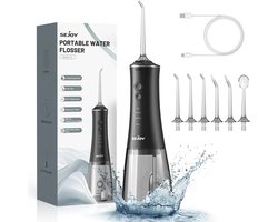 Sejoy- Waterflosser- Monddouche- Water flosser- Waterflosser draadloos- Flosapparaat waterflosser- Waterflosser draadloos- Monddouche waterflosser- Flosapparaten- Flosser- 6 opzetstukken- 4 standen- Tongreiniger- Zwart