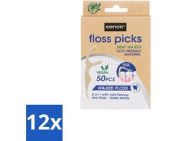 Sence – Flosser – Fresh 2-in-1 Bamboo – 50 Flossers - Voordeelverpakking - 12 stuks
