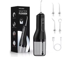 Waterflosser - 2025 Model - XL Tank - Monddouche - Water Flosser - Draadloos en Oplaadbaar - Opzetstukjes - 4 Standen - Krachtig - Grote Watertank - Zwart - Vaderdag Cadeau