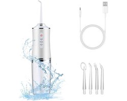 Waterflosser - Monddouche - 4 opzetstukken - 3 standen - Elektrische flosser - Waterdicht - Draadloos en oplaadbaar - Draagbare flosser - Wit