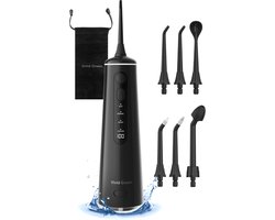 Waterflosser - Monddouche - 6 opzetstukken - 4 Standen - Elektrisch Flosapparaat - Waterdicht - Draadloos en Oplaadbaar - Zwart - Vivid Green