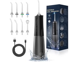 Waterflosser-Monddouche-Draagbare Mondirrigator-Tandirrigator met 8 Nozzles en 5 Standen-Waterdicht 300ML USB-C Oplaadbaar -ZWART.