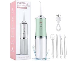 Waterflosser - Monddouche Elektrisch - Neusdouche - Monddouche - Flosapparaat - Draagbare waterflosser - 300 ml - 3 standen - 4 Opzetstukjes - Geschikt voor reizen, beugels thuis en brugverzorging - Kerstcadeau - Groente