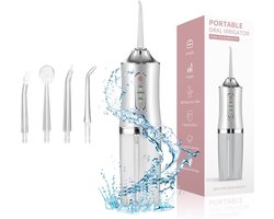 Waterflosser - Monddouche Elektrisch - Neusdouche - Monddouche - Flosapparaat - Draagbare waterflosser - 300 ml - 3 standen - 4 Opzetstukjes - Geschikt voor reizen, beugels thuis en brugverzorging - Kerstcadeau - Wit