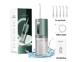 Waterflosser - Neusdouche - Monddouche - Tongschraper - Tongreiniger - Flosapparaat - 5 opzetstukken - 3 standen - Tandplak verwijderaar - Extra Opzetstukken - Tongreiniger - Beugel schoonmaken - Tandplak verwijderen - Tandsteenverwijderaar (GROEN)