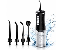 Waterflosser - Tank 200 ML - Monddouche - 4 opzetstukken - 4 Standen - Elektrisch Flosapparaat - Waterdicht - Draadloos en Oplaadbaar - Zwart