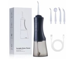 Waterflosser - Tank 300 ML - Monddouche - 4 opzetstukken - 3 Standen - Elektrisch Flosapparaat - Waterdicht - Draadloos en Oplaadbaar - Zwart