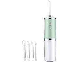 Waterflosser - Waterflosser draadloos - Waterflosser voor tanden - Professionele draadloze waterflossers - Elektrische monddouche - 4 straalpunten - IPX7 waterdicht - Draagbaar en oplaadbaar - Voor thuis en op reis (groen)