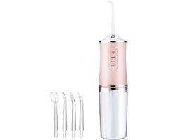 Waterflosser - Waterflosser draadloos - Waterflosser voor tanden - Professionele draadloze waterflossers - Elektrische monddouche - 4 straalpunten - IPX7 waterdicht - Draagbaar en oplaadbaar - Voor thuis en op reis (roze)