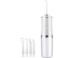 Waterflosser - Waterflosser draadloos - Waterflosser voor tanden - Professionele draadloze waterflossers - Elektrische monddouche - 4 straalpunten - IPX7 waterdicht - Draagbaar en oplaadbaar - Voor thuis en op reis (wit)