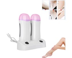 Dubbele verwarmingselement voor ontharingswax - Ontharingswaxapparaat - Professionele ontharingsapparatuur - Waxverwarmer - Harsontharing - Ontharingsset - 2 onafhankelijke schakelaars - Geschikt voor ontharing, been- en armverzorging - Wit en roze